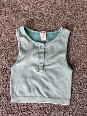 No Boundaries Light Aqua Ribbed Henley Tank Top